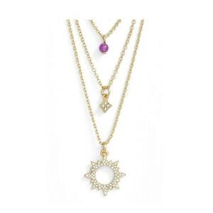 Sequin Purple Color Karma Creativity Triple Strand Pendant Necklace Gold 0502